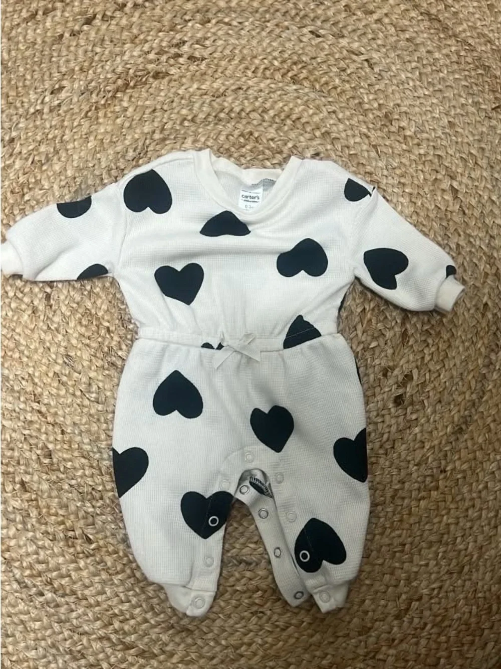 Carter's Cream Knit Footed One-Piece with Black Heart Print